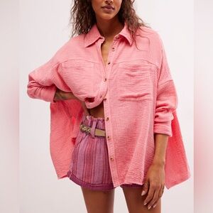 Free People Pink Button Down Shirt Cardiff Top NWT